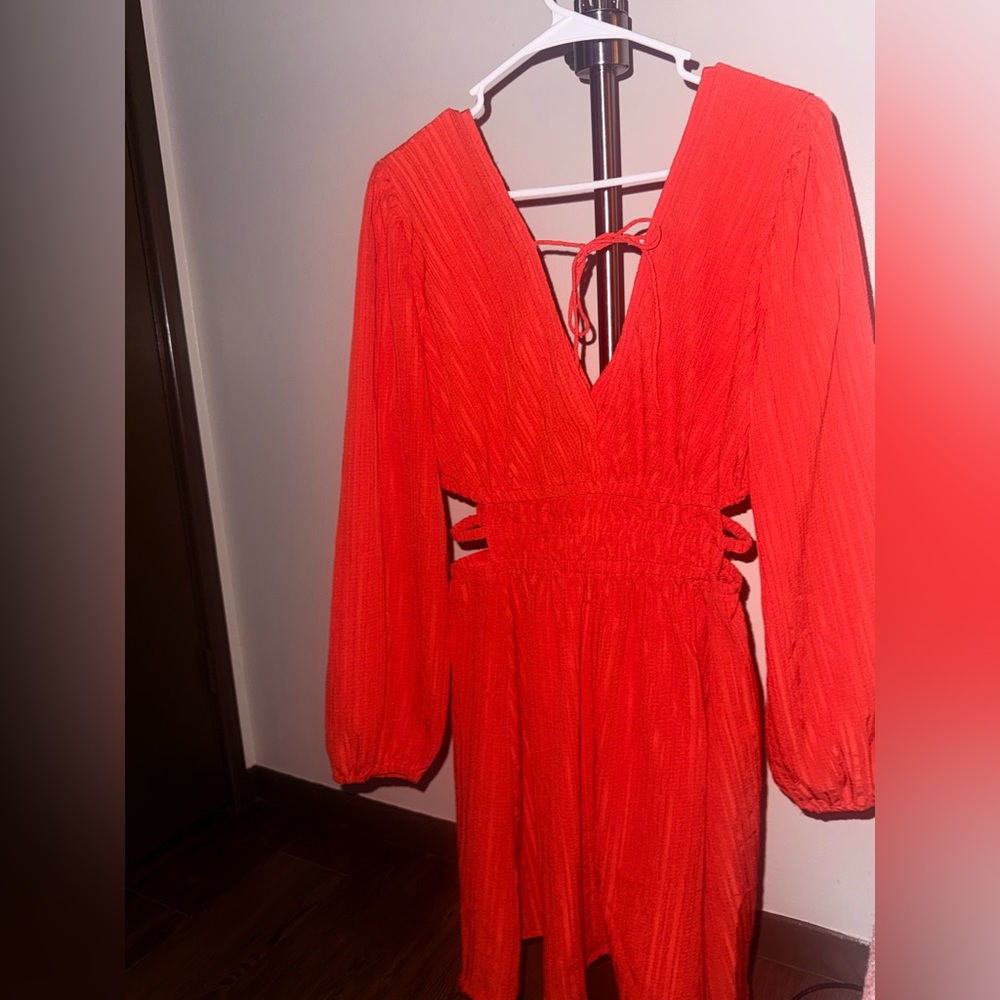 Indigo Vibrant Red Long Sleeve Dress